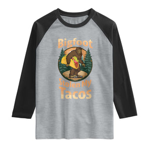 Funny Bigfoot Stole My Tacos Raglan Shirt Sasquatch Taco Lover TS12 Heather Gray Black Print Your Wear