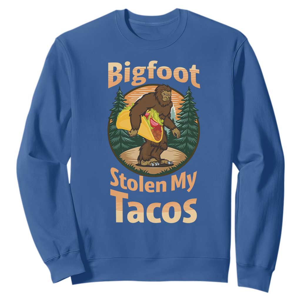 Funny Bigfoot Stole My Tacos Sweatshirt Sasquatch Taco Lover TS12 Royal Blue Print Your Wear