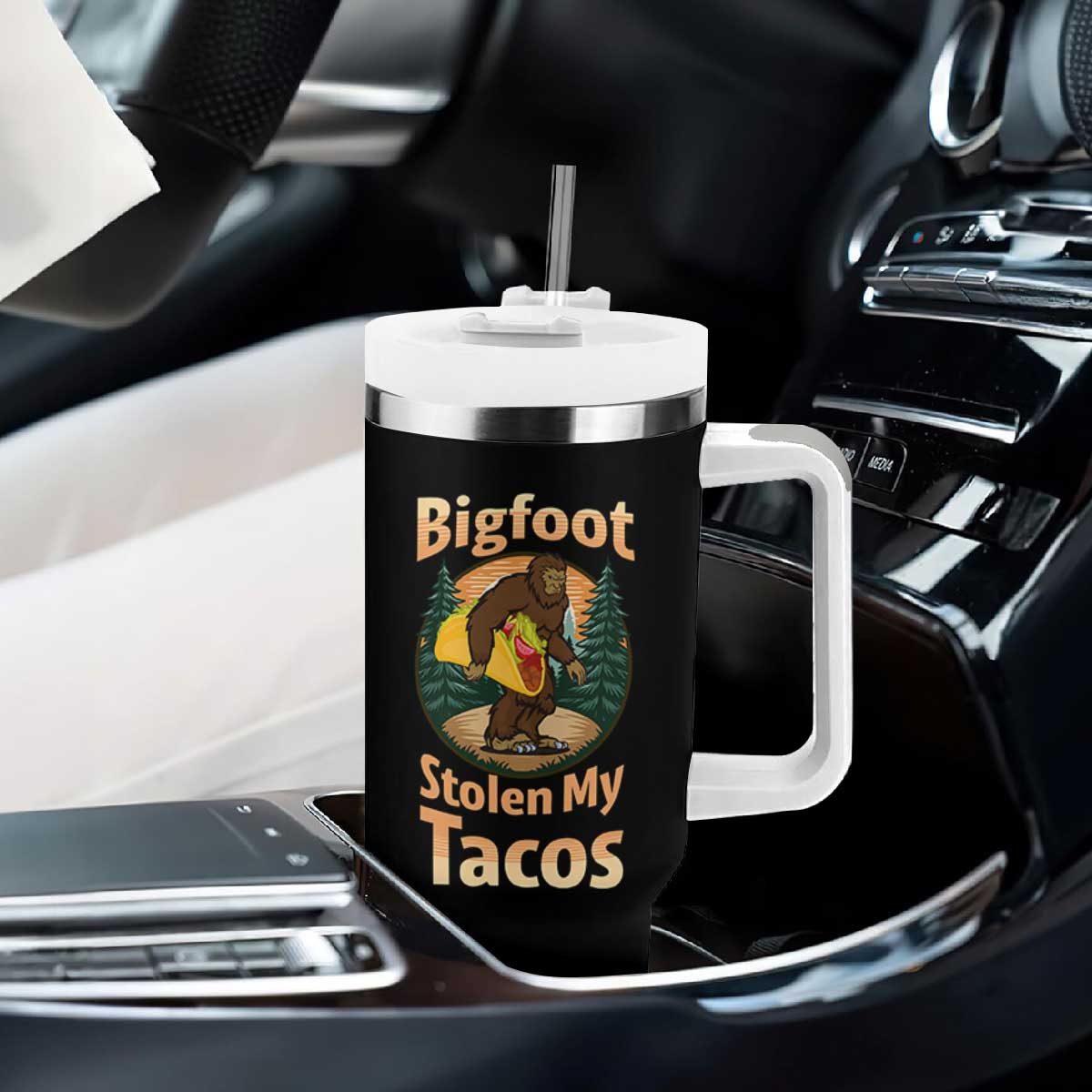 Funny Bigfoot Stole My Tacos Tumbler With Handle Sasquatch Taco Lover TS12 Print Your Wear