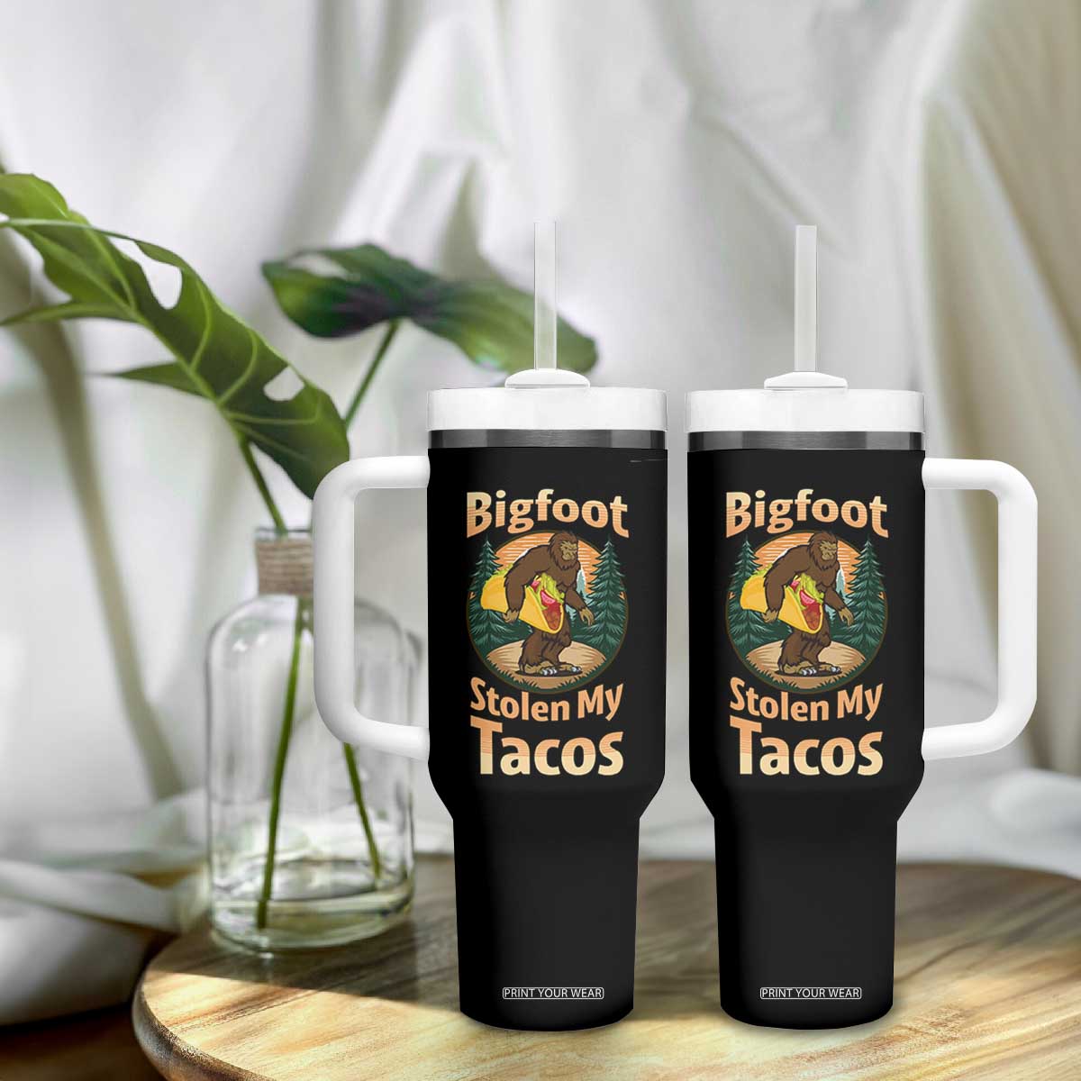 Funny Bigfoot Stole My Tacos Tumbler With Handle Sasquatch Taco Lover TS12 Print Your Wear