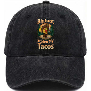 Funny Bigfoot Stole My Tacos Washed Cotton Baseball Cap Sasquatch Taco Lover TS12 Print Your Wear