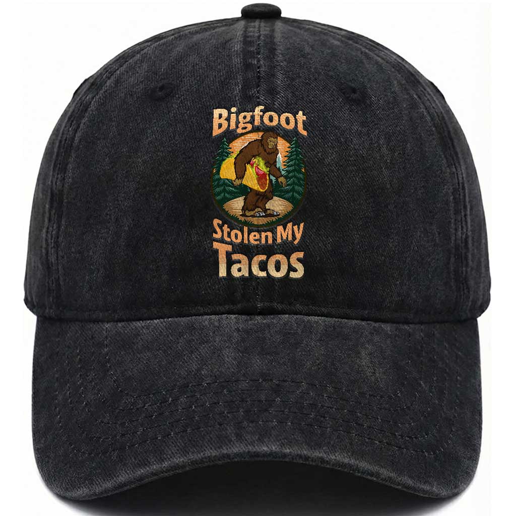 Funny Bigfoot Stole My Tacos Washed Cotton Baseball Cap Sasquatch Taco Lover TS12 Print Your Wear
