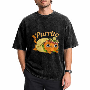 Funny Burrito Lover Gift Washed Cotton T-Shirt Purrito Cat