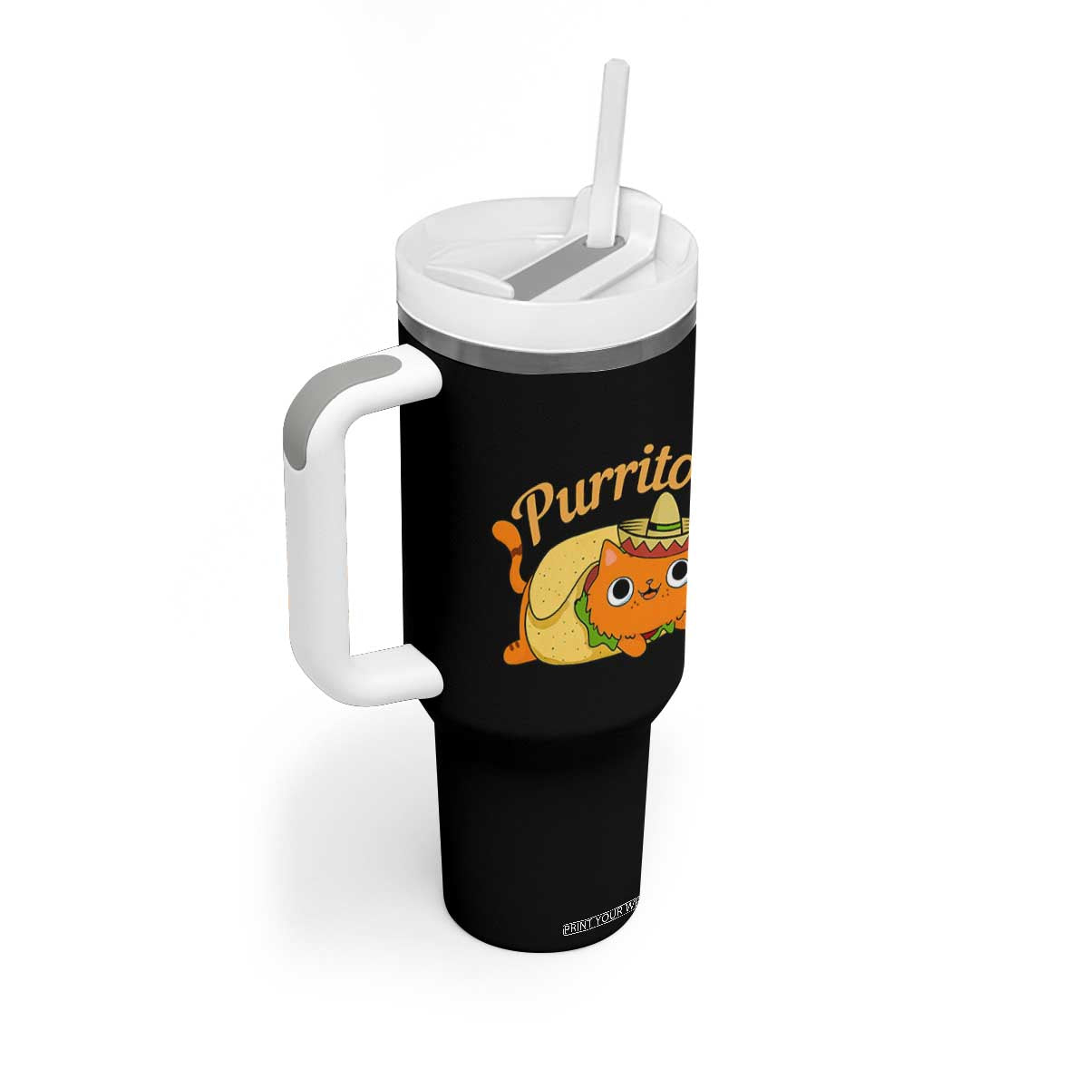 Funny Burrito Lover Gift Tumbler With Handle Purrito Cat TS12 Print Your Wear