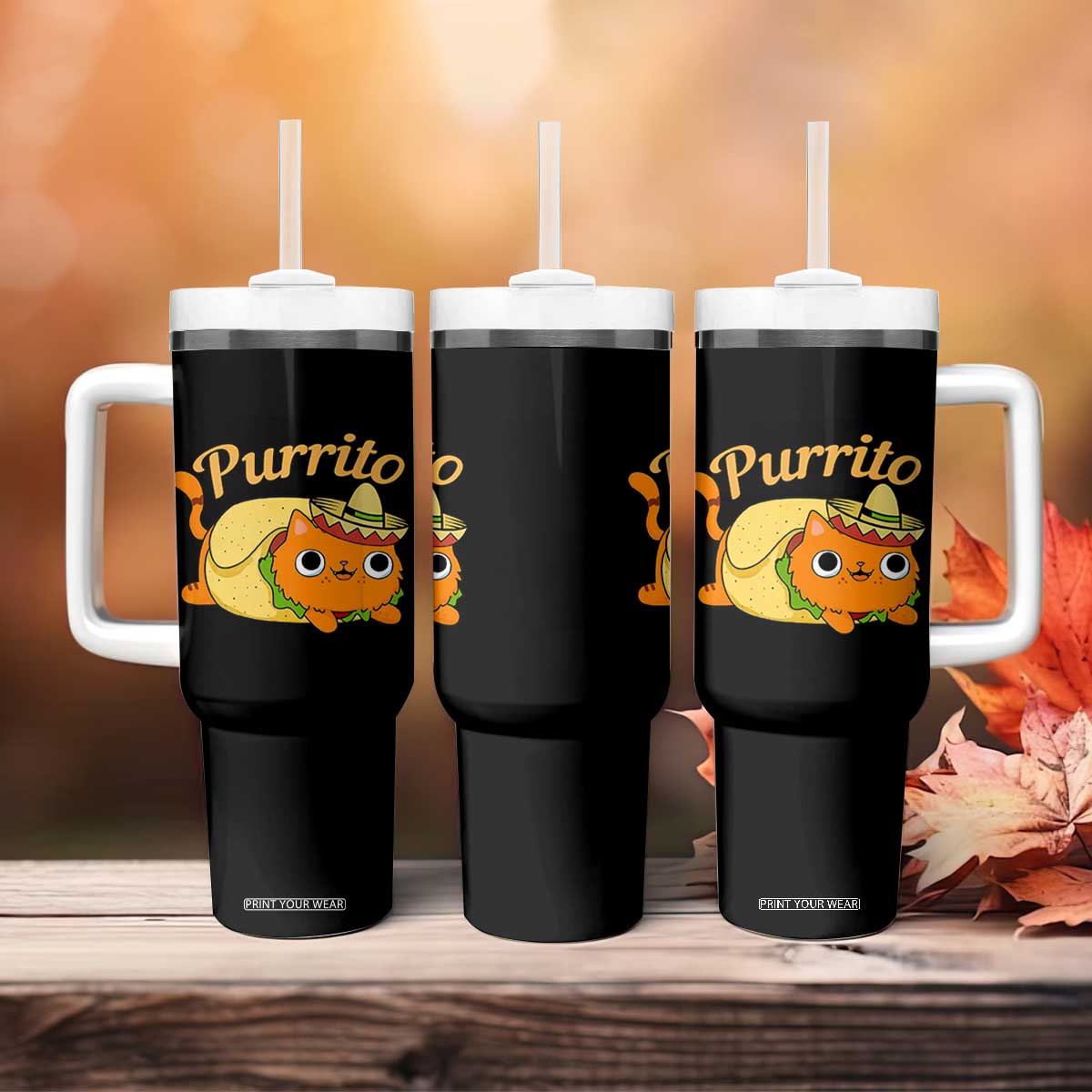 Funny Burrito Lover Gift Tumbler With Handle Purrito Cat TS12 Print Your Wear