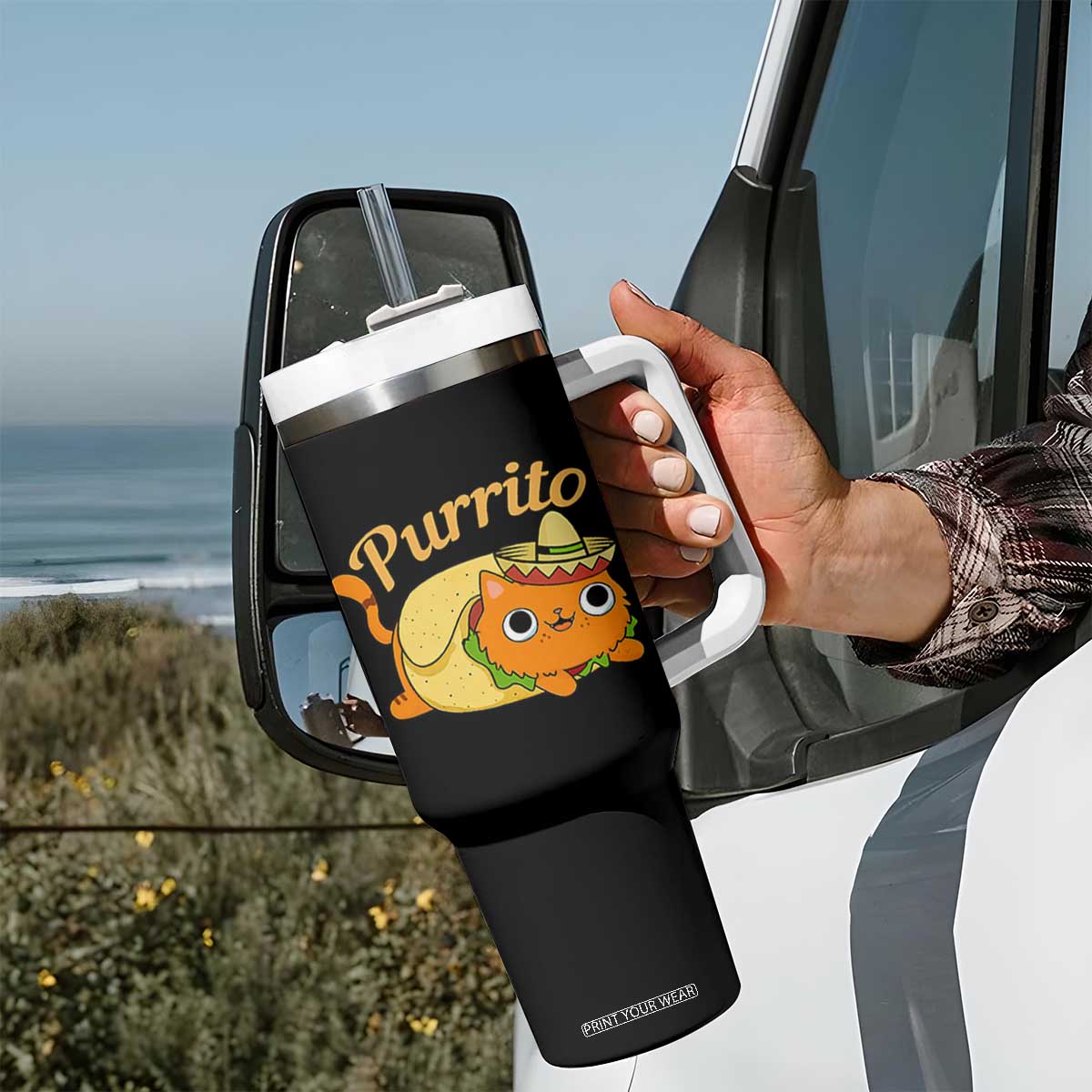 Funny Burrito Lover Gift Tumbler With Handle Purrito Cat TS12 Print Your Wear