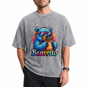 Mexican Food Lover Gift Washed Cotton T-Shirt Funny Bearrito