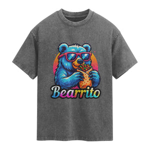 Mexican Food Lover Gift Washed Cotton T-Shirt Funny Bearrito