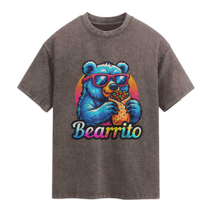 Mexican Food Lover Gift Washed Cotton T-Shirt Funny Bearrito