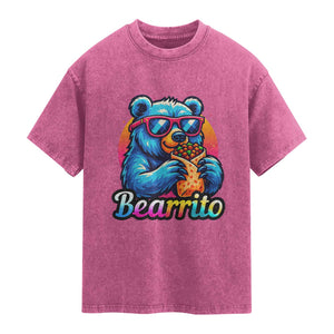 Mexican Food Lover Gift Washed Cotton T-Shirt Funny Bearrito