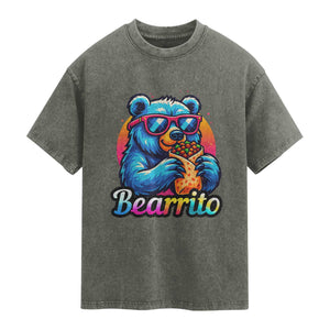 Mexican Food Lover Gift Washed Cotton T-Shirt Funny Bearrito