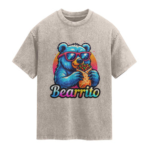 Mexican Food Lover Gift Washed Cotton T-Shirt Funny Bearrito