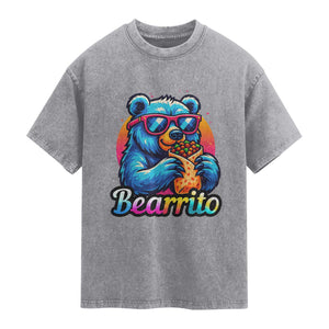 Mexican Food Lover Gift Washed Cotton T-Shirt Funny Bearrito