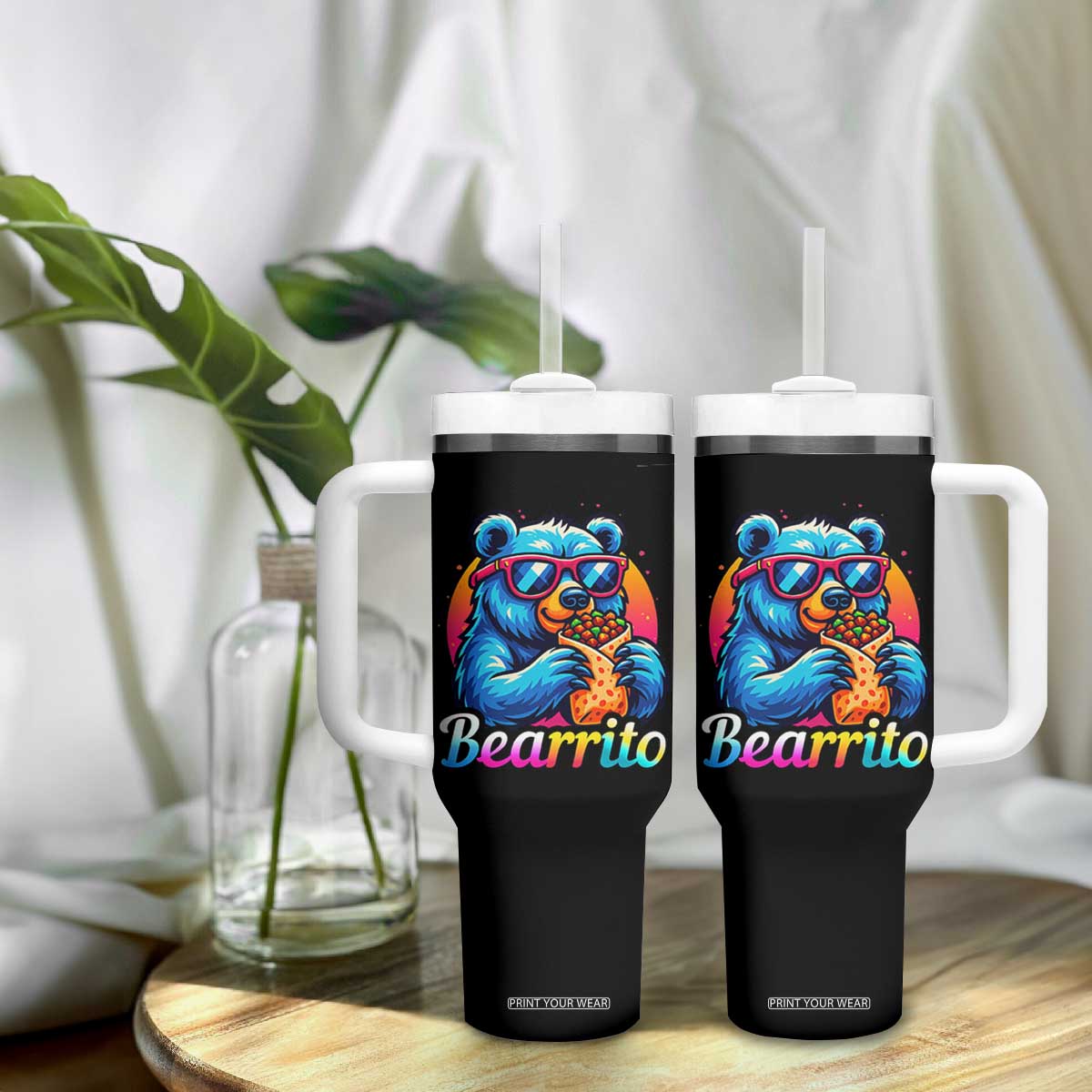 Mexican Food Lover Gift Tumbler With Handle Funny Bearrito TS12 Print Your Wear
