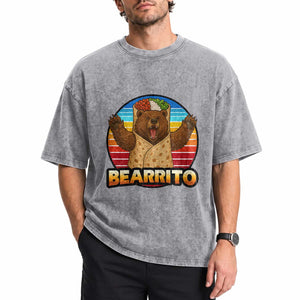 Burrito Lover Gift Washed Cotton T-Shirt Funny Bearrito