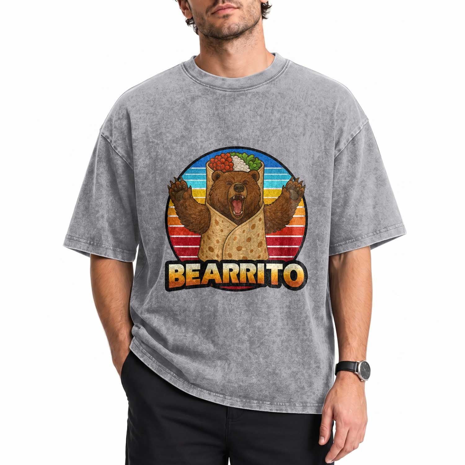 Burrito Lover Gift Washed Cotton T-Shirt Funny Bearrito