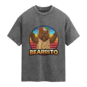 Burrito Lover Gift Washed Cotton T-Shirt Funny Bearrito