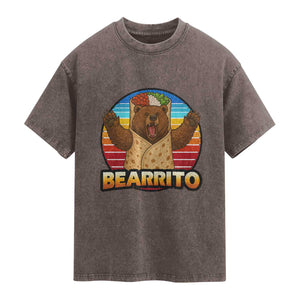 Burrito Lover Gift Washed Cotton T-Shirt Funny Bearrito
