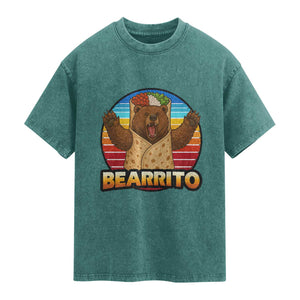 Burrito Lover Gift Washed Cotton T-Shirt Funny Bearrito