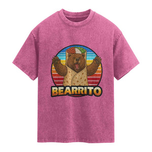 Burrito Lover Gift Washed Cotton T-Shirt Funny Bearrito