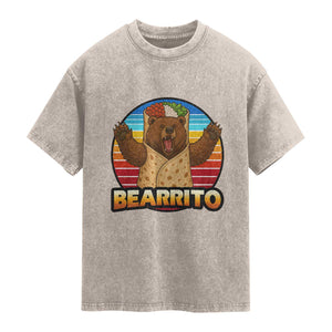 Burrito Lover Gift Washed Cotton T-Shirt Funny Bearrito