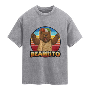 Burrito Lover Gift Washed Cotton T-Shirt Funny Bearrito