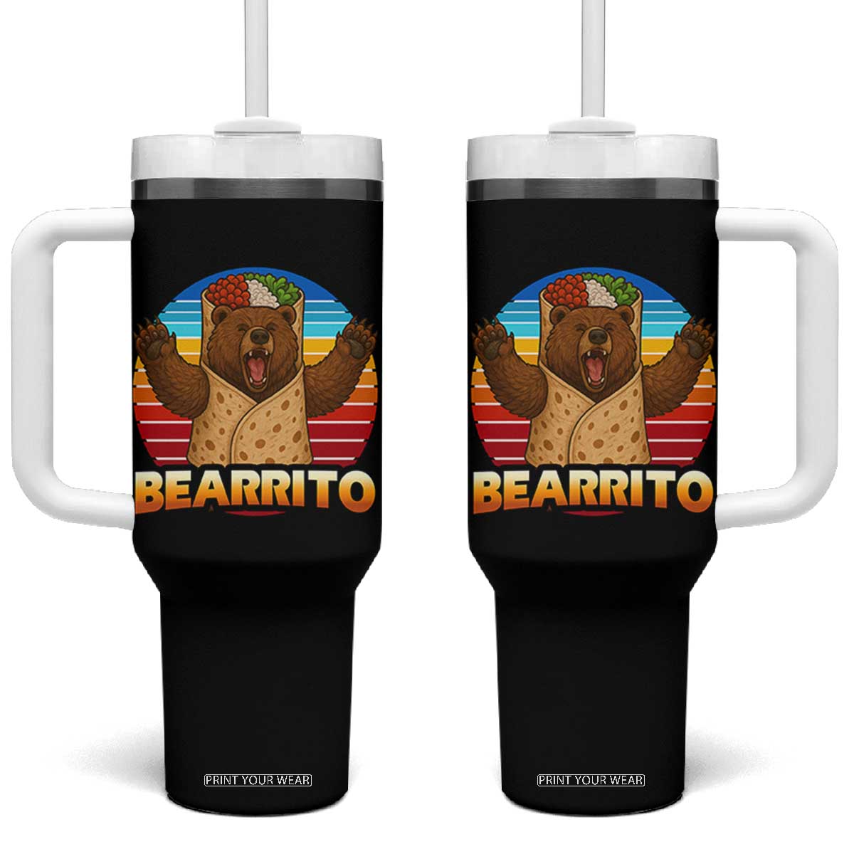 Burrito Lover Gift Tumbler With Handle Funny Bearrito TS12 One Size: 40 oz Black Print Your Wear