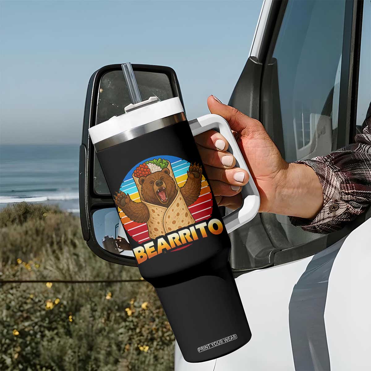 Burrito Lover Gift Tumbler With Handle Funny Bearrito TS12 Print Your Wear