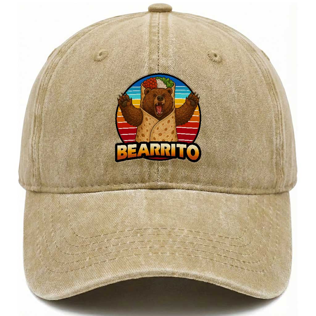 Burrito Lover Gift Washed Cotton Baseball Cap Funny Bearrito TS12 Print Your Wear