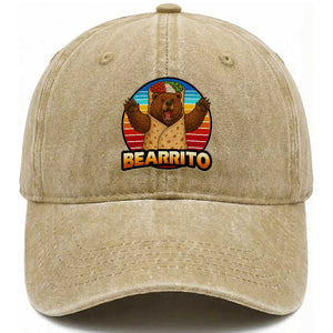 Burrito Lover Gift Washed Cotton Baseball Cap Funny Bearrito TS12 Print Your Wear