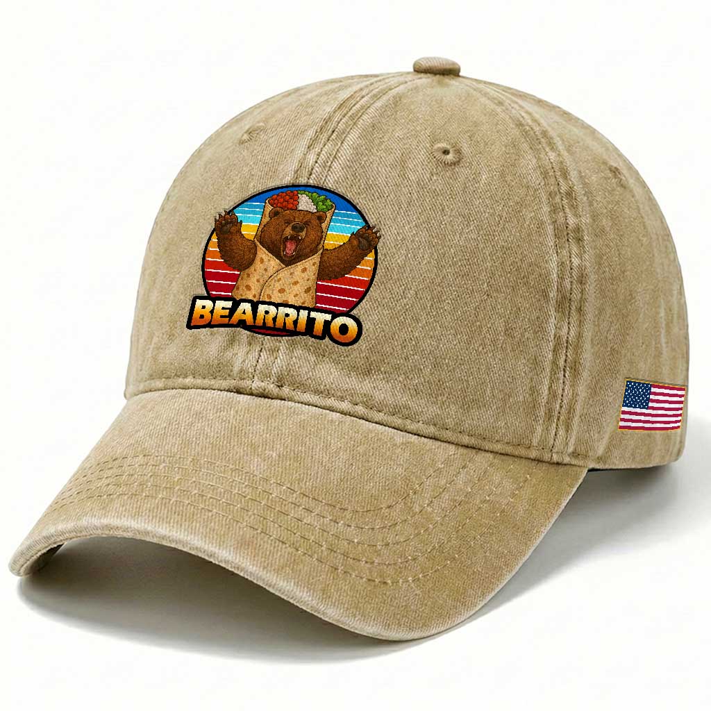 Burrito Lover Gift Washed Cotton Baseball Cap Funny Bearrito TS12 Print Your Wear