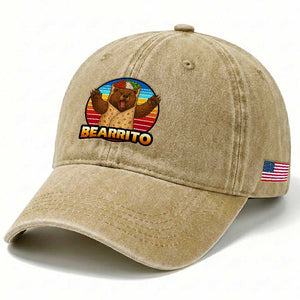 Burrito Lover Gift Washed Cotton Baseball Cap Funny Bearrito TS12 Print Your Wear