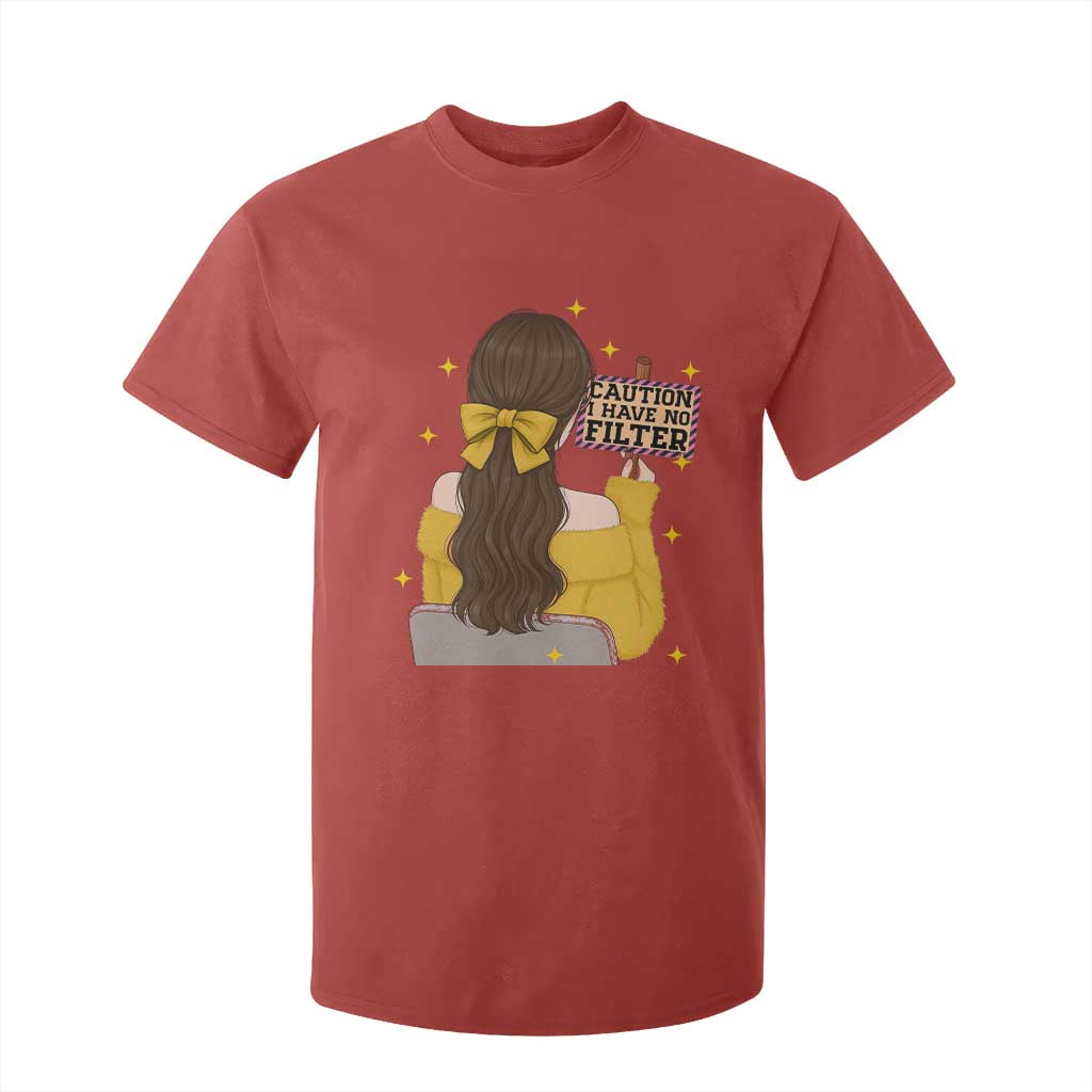 Caution I Have No Filter T Shirt For Kid Funny Sarcasm Gift TS12 Red Print Your Wear
