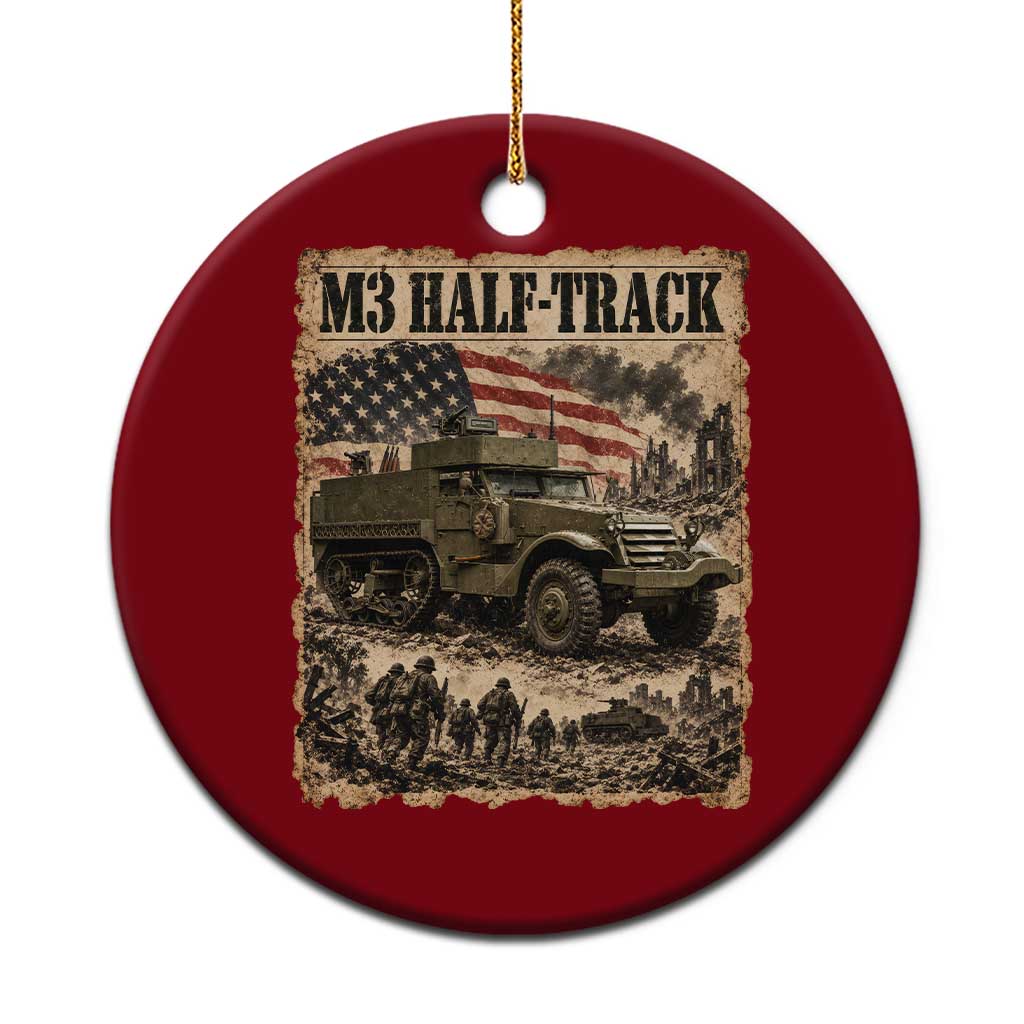 M3 Half Track WWII Armored Vehicle Ceramic Ornament American Flag Vintage Newspaper Military Style