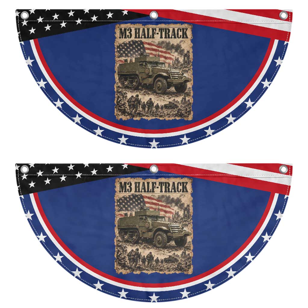 M3 Half Track WWII Armored Vehicle Patriotic Fan Flag American Flag Vintage Newspaper Military Style