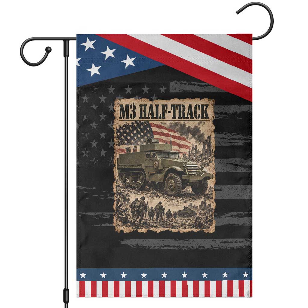 M3 Half Track WWII Armored Vehicle Patriotic Garden Flag American Flag Vintage Newspaper Military Style