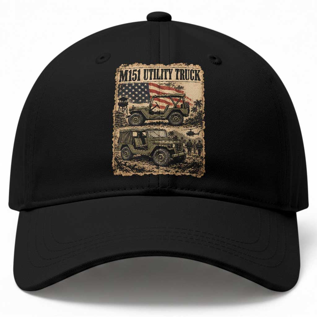 M151 Utility Truck Army Vehicle Baseball Cap American Flag Vintage Newspaper Military Design