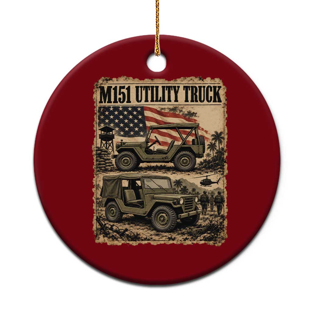 M151 Utility Truck Army Vehicle Ceramic Ornament American Flag Vintage Newspaper Military Design