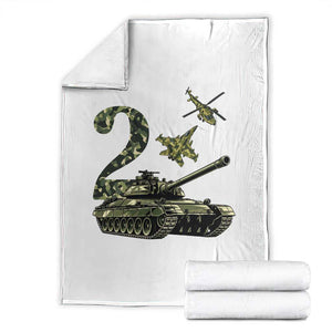 Cute Little Soldier 2nd Birthday Throw Blanket Camo Tank Tiny Trooper Party