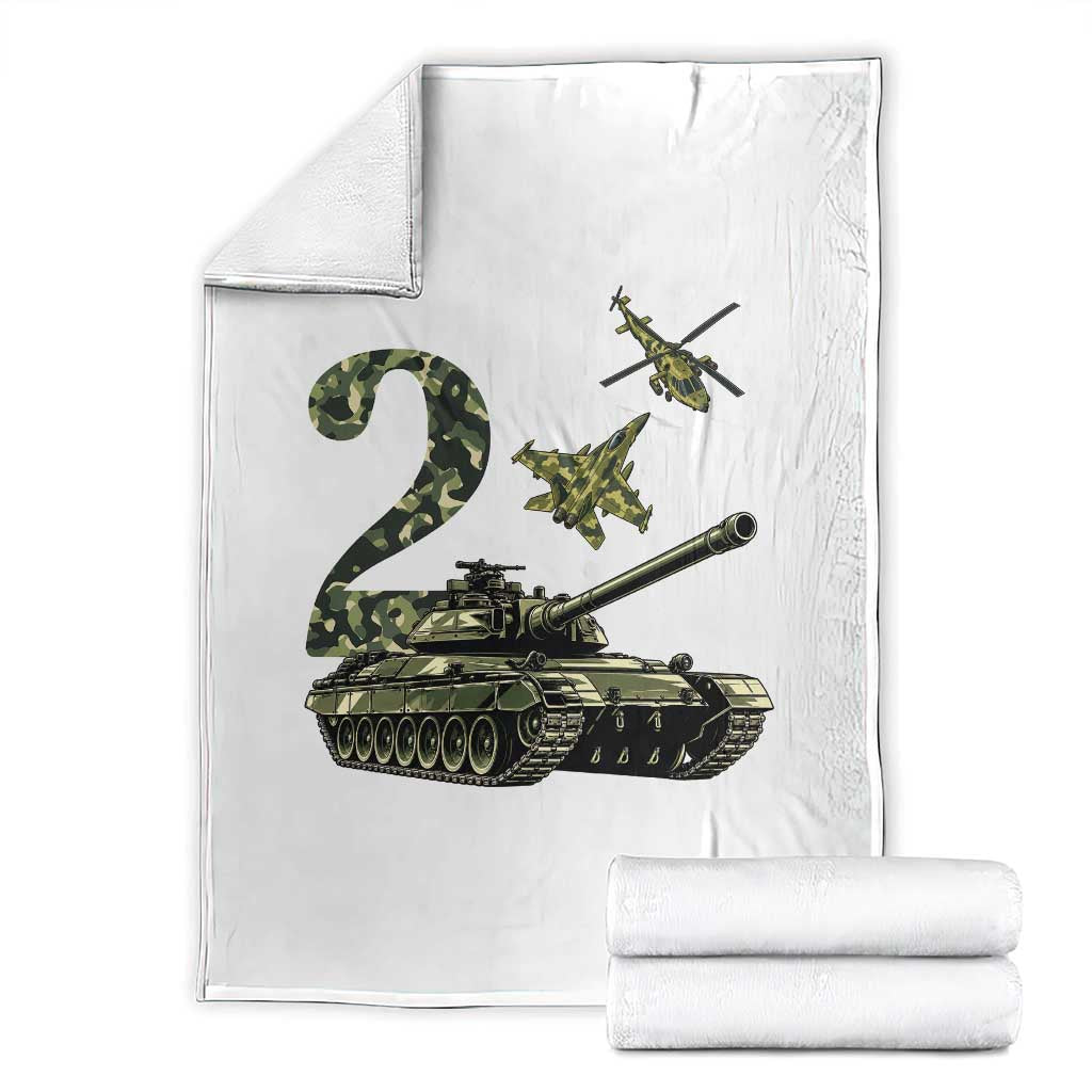 Cute Little Soldier 2nd Birthday Throw Blanket Camo Tank Tiny Trooper Party
