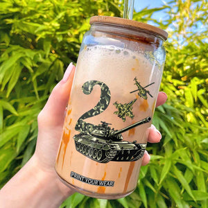 Cute Little Soldier 2nd Birthday Glass Can Camo Tank Tiny Trooper Party