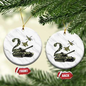 Cute Little Soldier 2nd Birthday Ceramic Ornament Camo Tank Tiny Trooper Party