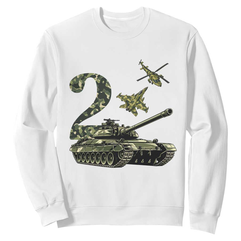Cute Little Soldier 2nd Birthday Sweatshirt Camo Tank Tiny Trooper Party