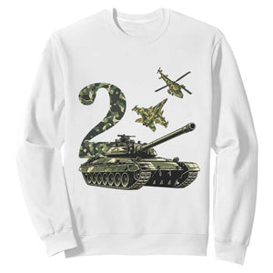 Cute Little Soldier 2nd Birthday Sweatshirt Camo Tank Tiny Trooper Party
