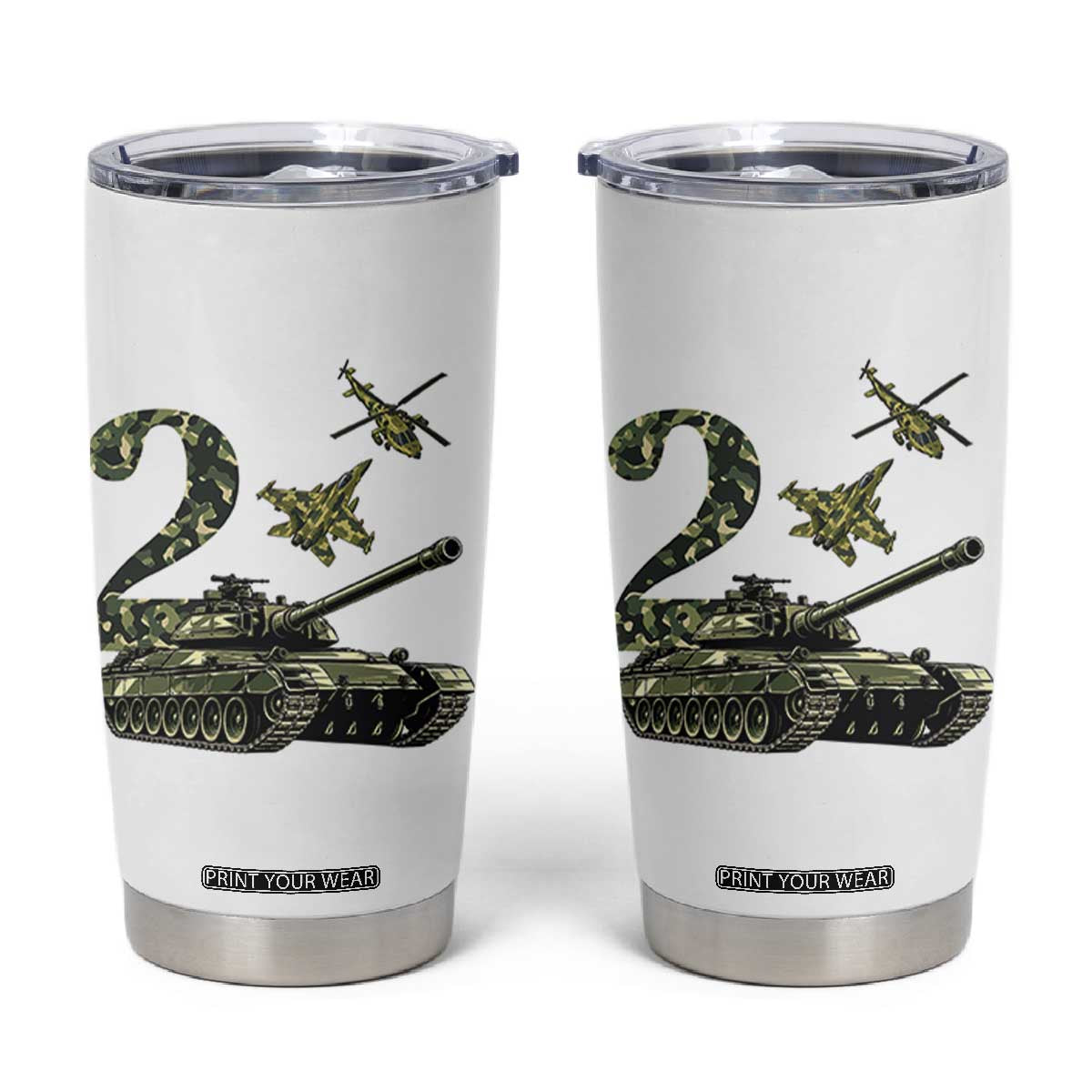 Cute Little Soldier 2nd Birthday Tumbler Cup Camo Tank Tiny Trooper Party
