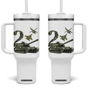 Cute Little Soldier 2nd Birthday Tumbler With Handle Camo Tank Tiny Trooper Party