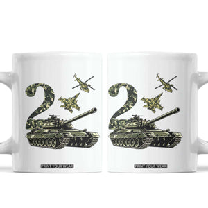 Cute Little Soldier 2nd Birthday Coffee Mug Camo Tank Tiny Trooper Party