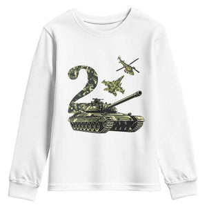 Cute Little Soldier 2nd Birthday Youth Sweatshirt Camo Tank Tiny Trooper Party