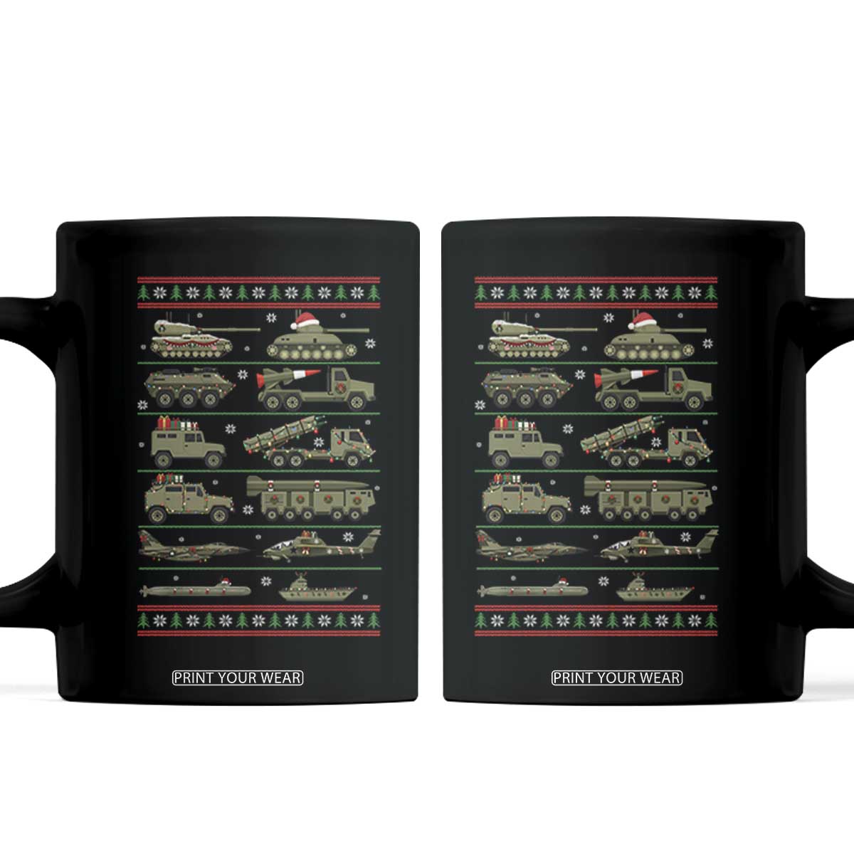 Military Vehicles Christmas Coffee Mug Vintage Army Holiday Xmas Style