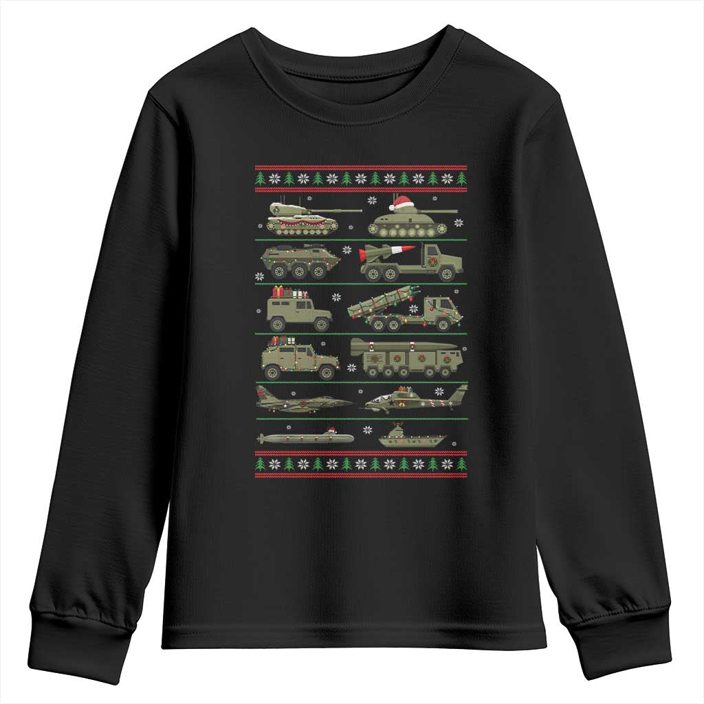 Military Vehicles Christmas Youth Sweatshirt Vintage Army Holiday Xmas Style